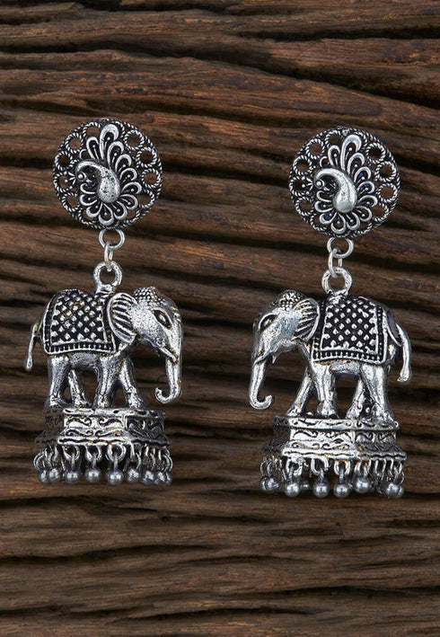 Beaded Elephant Style Jhumka Style Oxidized Earrings